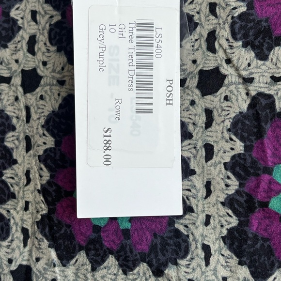 Rowe Three Tiered Dress Grey/Purple- Quilt Print  Long Maxi Modest Girls 10 New - Picture 3 of 8